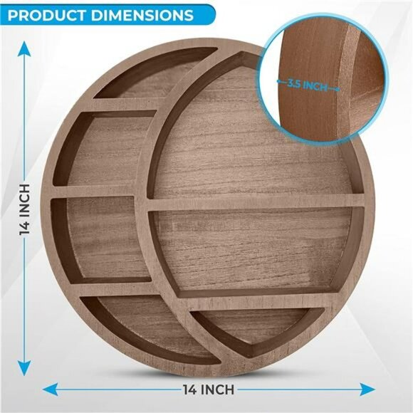 Wooden Moon Wall Shelf Boho Hanging Display Shelf Crystal Storage Decor - Picture 3 of 8